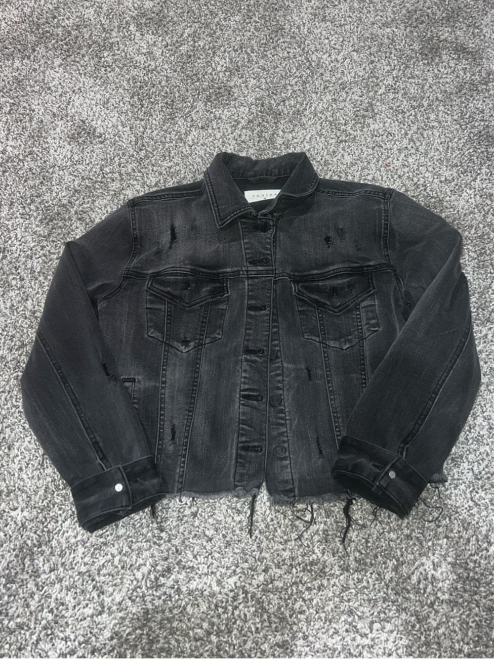 Eunina - Washed Black Distressed Denim Jacket